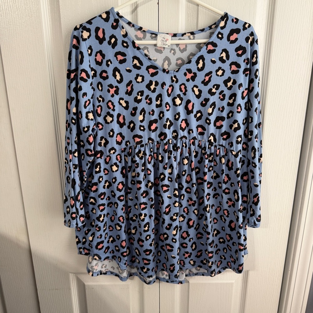 The Zigzag Stripe cheetah‎ leopard babydoll top size 2XL